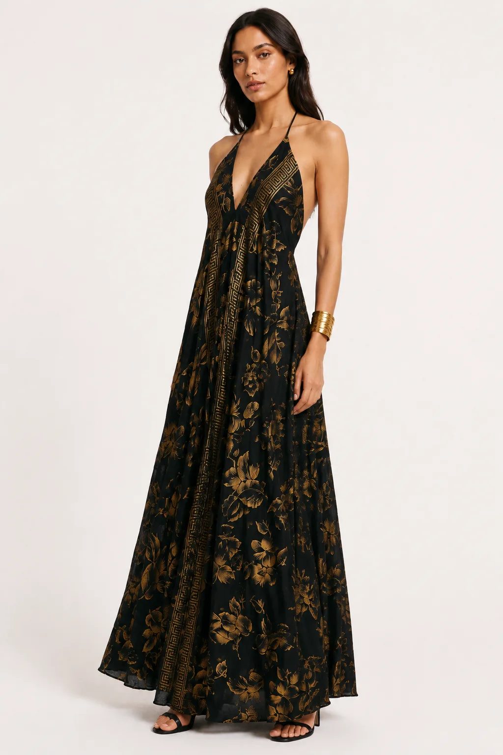 Midnight Aurelia black and gold maxi dress rear view