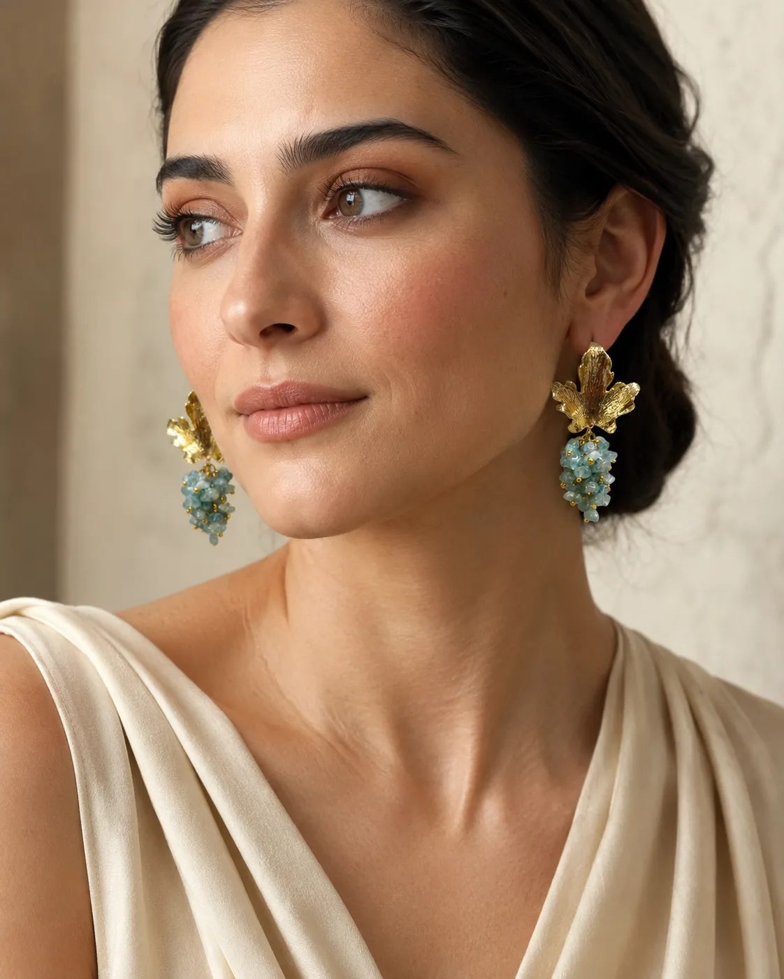 Blue Apatite Cluster Brass Earrings