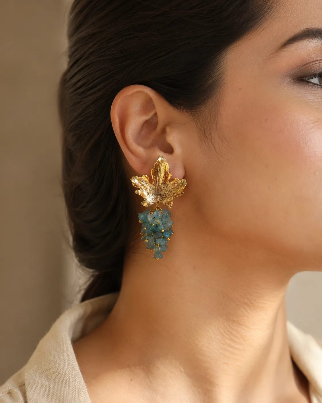 Blue Apatite Cluster Brass Earrings