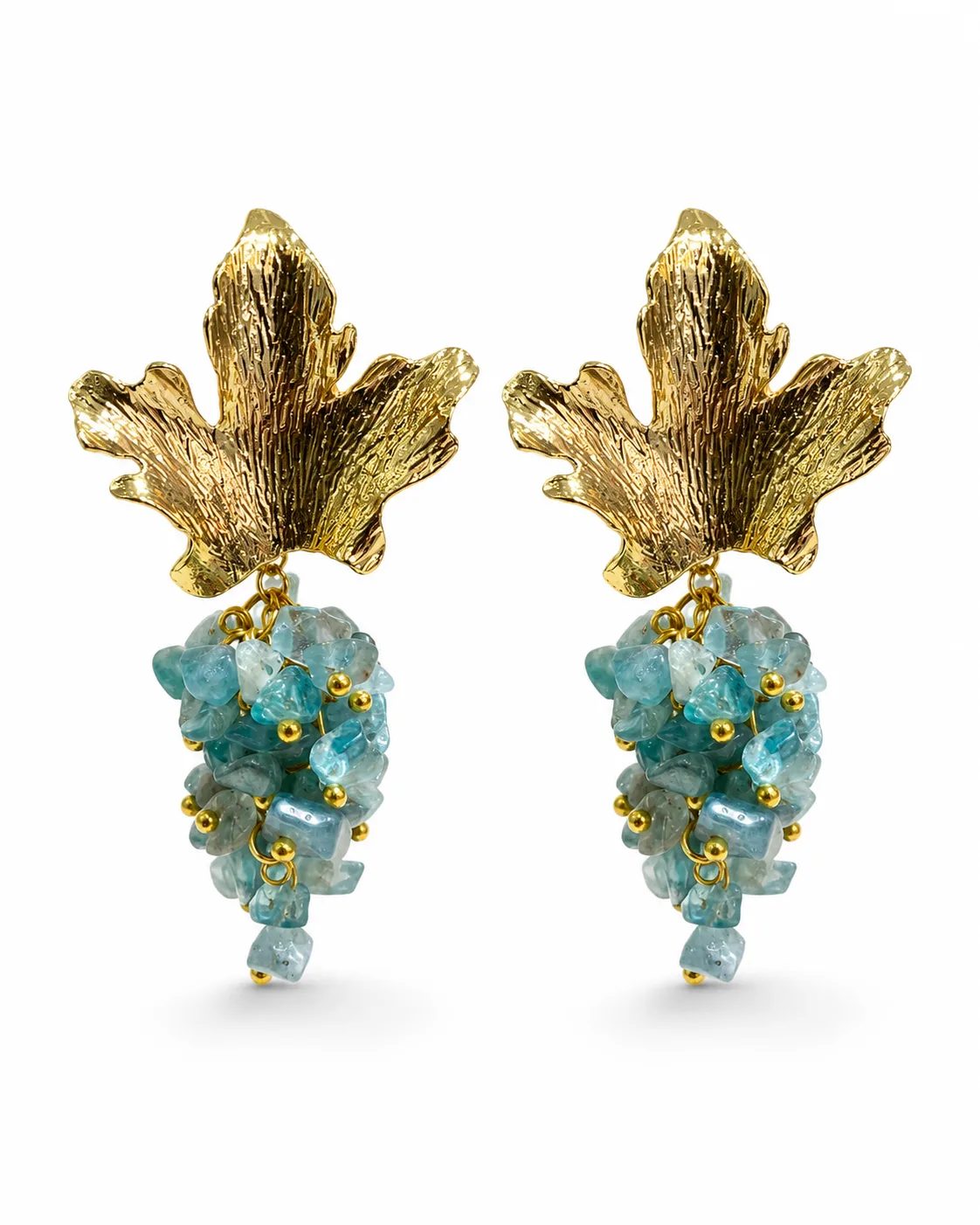 Blue Apatite Cluster Brass Earrings — Earrings — Image 1