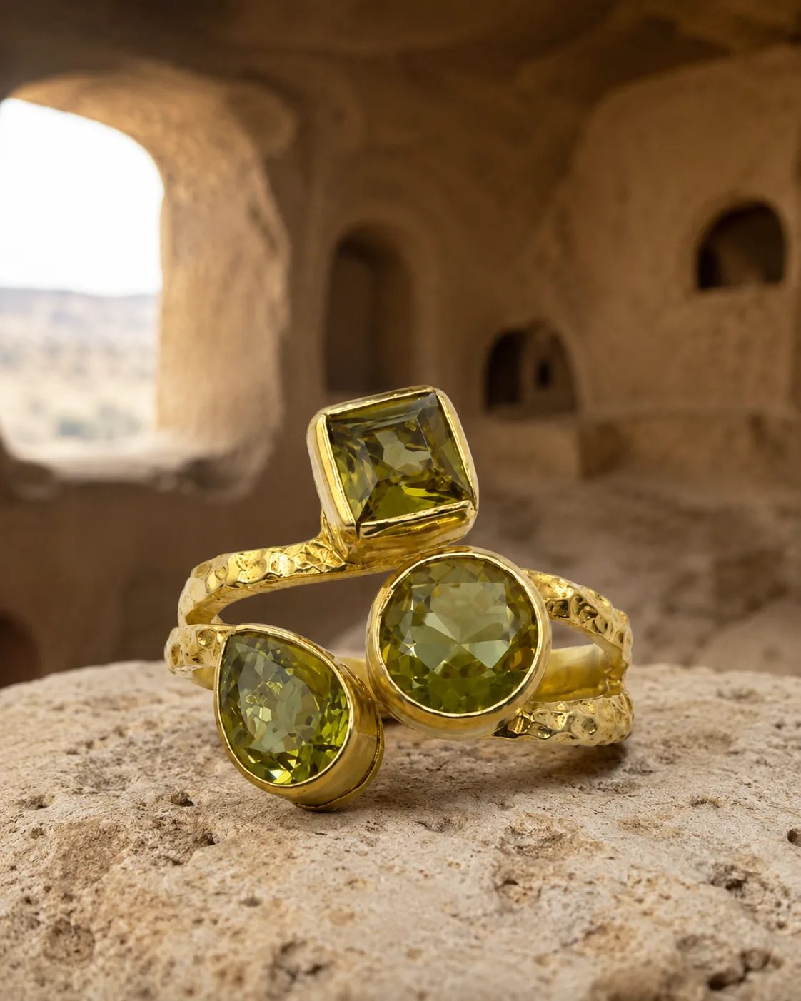 Gold Plated Sterling Silver Zultanite Three Stone Ring